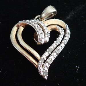 KRN Designer Sterling Silver Natural Diamond Hearts Pendant 925 2.00 grams 7/8"